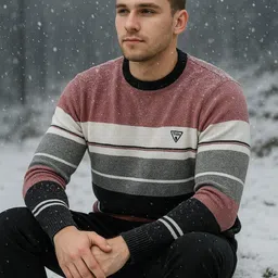 manra Men Striped Round Neck Pink Sweater-picture-16