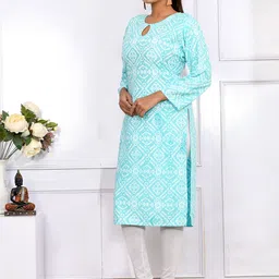 Kesarya Geometric Printed Keyhole Neck Regular Pure Cotton Kurta image 5