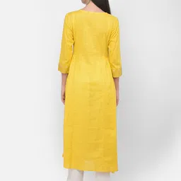 Span Women Yellow Printed Anarkali Kurta image 5