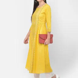 Span Women Yellow Printed Anarkali Kurta image 4