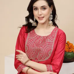 all about you Embellished Yoke Design Thread Work Straight Kurta-image-41