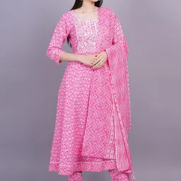 KALINI Women Floral Printed Regular Mirror Work Pure Cotton Kurta with Trousers & With Dupatta-picture-13