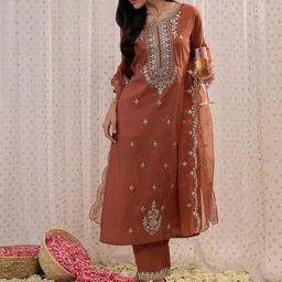 Indo Era Ethnic Motifs Embroidered Regular Gotta Patti Kurta with Trouser & Dupatta-picture-37