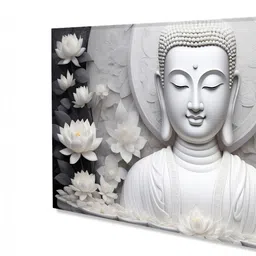 nestroots Framed Buddha Surrounded by White Flowers Wall Painting image 5