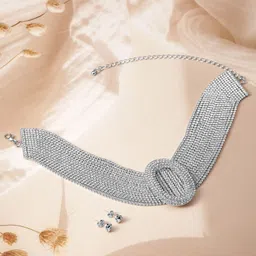 Rubans Rhodium-Plated CZ Studded Jewellery Set image 3