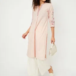 max Women Embroidered Cotton Blend A-line Kurta image 4