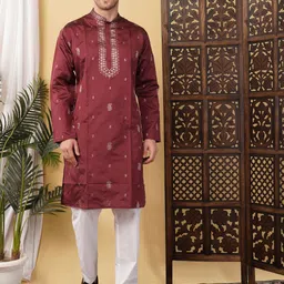 adhirajan Men Pure Silk Kurta Pyjama Set-picture-18