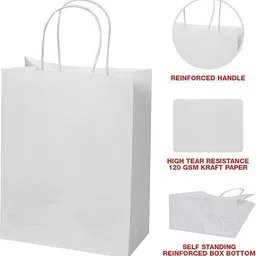 greennest 8x8x4 White Paper Bag with Handle – 100 GSM Reusable Kraft Bag (25pcs) Pack of 25 Grocery Bags-picture-39