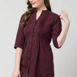 hive91 Casual Regular Sleeves Checkered Women Maroon Top image 3