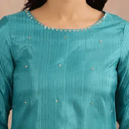 W Ethnic Motifs Embroidered Regular Sequinned Silk Crepe Kurta with Trousers image 2