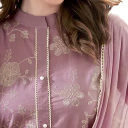 Anouk Floral Embroidered Thread Work Pure Cotton Straight Kurta With Trousers & Dupatta image 2