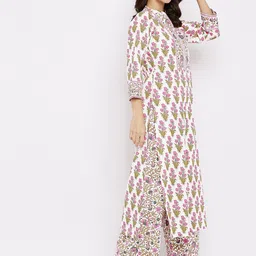 Tissu Women Cream-Coloured Ethnic Motifs Printed Pure Cotton Kurta with Palazzos image 4