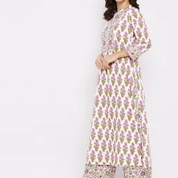 Tissu Women Cream-Coloured Ethnic Motifs Printed Pure Cotton Kurta with Palazzos image 5
