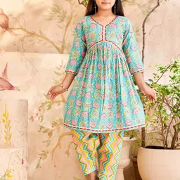 BAESD Girls Floral Printed Pleated Gotta Patti Pure Cotton A-Line Kurta With Trouser-picture-12