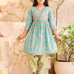 Aarika Girls Floral Printed Empire Gotta Patti Pure Cotton Kurta with Patiala-picture-31