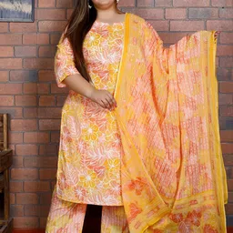 KALINI Women Floral Printed Regular Sequinned Pure Cotton Kurta with Trousers & With Dupatta-picture-14