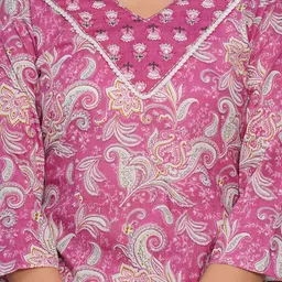 KALINI Women Floral Printed Regular Sequinned Pure Cotton Kurta with Trousers & With Dupatta image 3