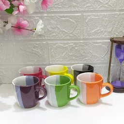 laxmi creation Pack of 6 Ceramic MULTICOLOUR SHED IN U TONE CUP (6 CUPS SET) image 5