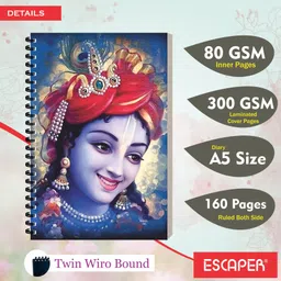 escaper Krishna Design Devotional Diary Notebook, Notepad For Writing A5 Diary Ruled 160 Pages image 2