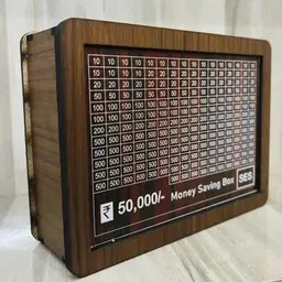 svisindia Piggy Bank, Money Bank Savings Plan Wooden Money Box Rs 50000 Coin Bank (Brown) Coin Bank image 2