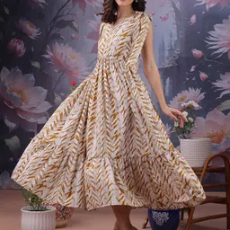 Women Fit and Flare Yellow Midi/Calf Length Dress-image-0