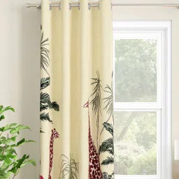 sej by nisha gupta Cream Floral Polyester 7 Ft Light Filtering Eyelet Door Curtain image 1