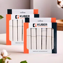 KUBER INDUSTRIES (Set of 12) Premium Cotton Handkerchief For Men With Box | Fancy Border | White ["White"] Handkerchief-picture-28