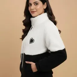 style beurua Women Printed, Colorblock Fleece Jacket image 3
