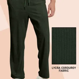 indiclub Men Relaxed Dark Green Corduroy Trousers-picture-17