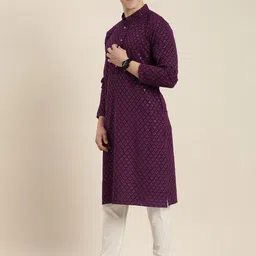 here&now Men Chikan Embroidery Viscose Rayon Ethnic Dress image 3