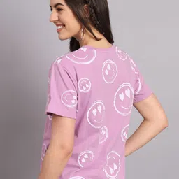 the dry state Women Printed Round Neck Pure Cotton Purple T-Shirt image 2
