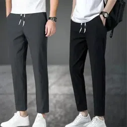 chenecloth Pack of 2 Men Solid Grey, Black Track Pants-picture-14