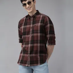 the bear house Men Slim Fit Checkered Button Down Collar Casual Shirt-picture-27