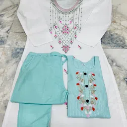 r n enterprises Women Cotton Blend Kurta Pant Set image 1