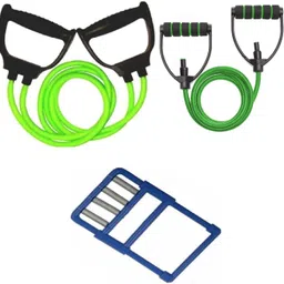 Set3|Single & Double Resistance with Plastic Gripp for Body Stretching,Exerciser Fitness Accessory Kit Kit-image-32