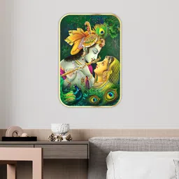 saf Radha krishna Sparkle Lamination Finished Surface Golden Slim Frame Ink 20 inch x 14 inch Painting image 3