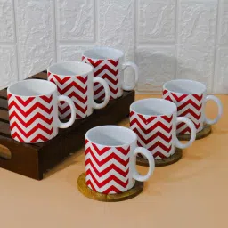 femora (Set of 6) 180 ml Ceramic Red Zig Zag Tea Cup Set image 1