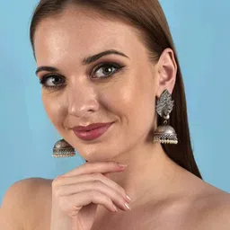 fashion fusion Peacock Inspired 3D Pearl Brass, Silver Jhumki Earring image 3