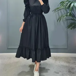 raiyani enterprise Women Fit and Flare Black Midi/Calf Length Dress image 1