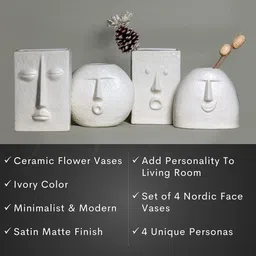 glimpse homes The Nordic Face (Set Of 4) White Ceramic Table Vase image 2