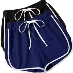 rithi fashion Pack of 2 Solid Women Blue Sports Shorts image 1