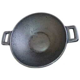 getkitch.in Flat Bottom Black Cast Iron Kadhai image 1