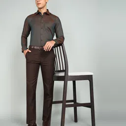raymond Men Regular Fit Brown Polyester Trousers image 2