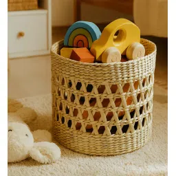 habereindia (1Pc) Beige Seagrass Handmade Storage Basket & Wardrobe Organiser image 1