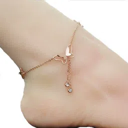 oomph Rose Gold Tone Butterfly Shape Delicate Single Piece Metal, Alloy Anklet-picture-13