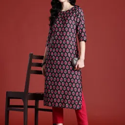 anouk Women Printed Viscose Rayon Straight Kurta image 4