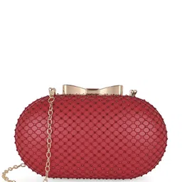 Globus Women Red Bow Shape Lock Embellished Oval Party Clutch With Detachable Chain Strap-picture-18