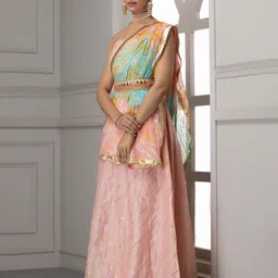 Geroo Jaipur Pink Embellished Semi-Stitched Lehenga & Unstitched Blouse with Belt image 2