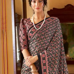 Saree mall Ajrak Block Poly Crepe Bagru Sarees image 3