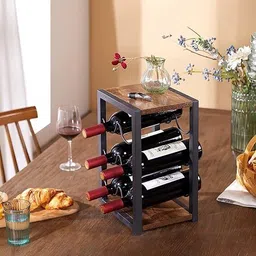 44524 Countertop Wine Rack Rustic Wooden Wine Holder Iron Glass Holder-image-31
